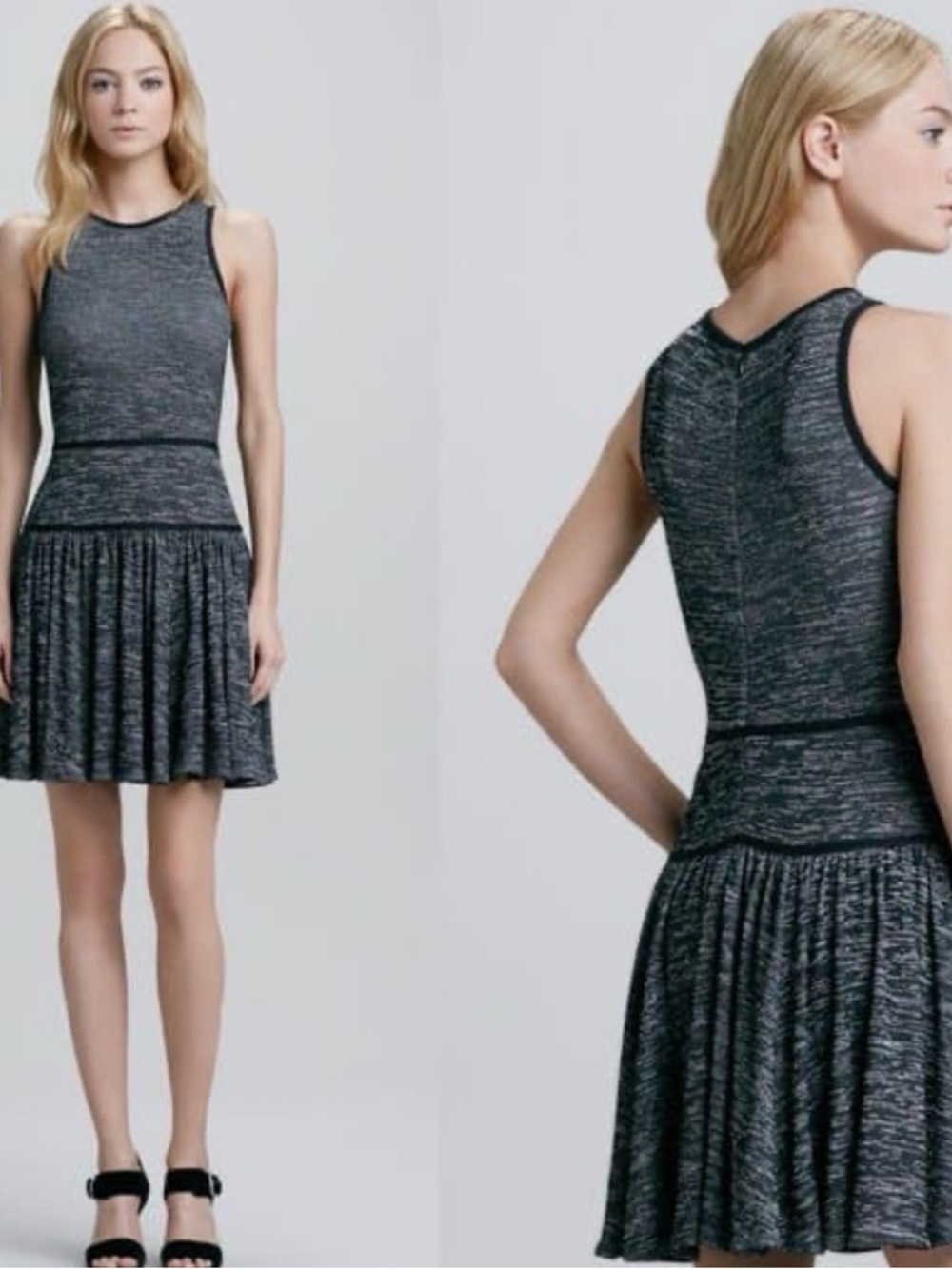 Tibi Black and Blue Sleeveless Fit-and-Flare Dress sz 10